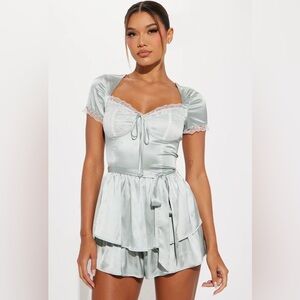 X-large Fashion Nova Sage Satin Romper (brand new & with tags)